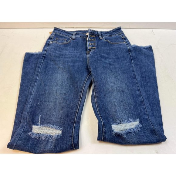 heipeiwa Women's Rhinestone Patchwork Flare Jeans High Rise Bell Bottom Raw Jean - Picture 8 of 9